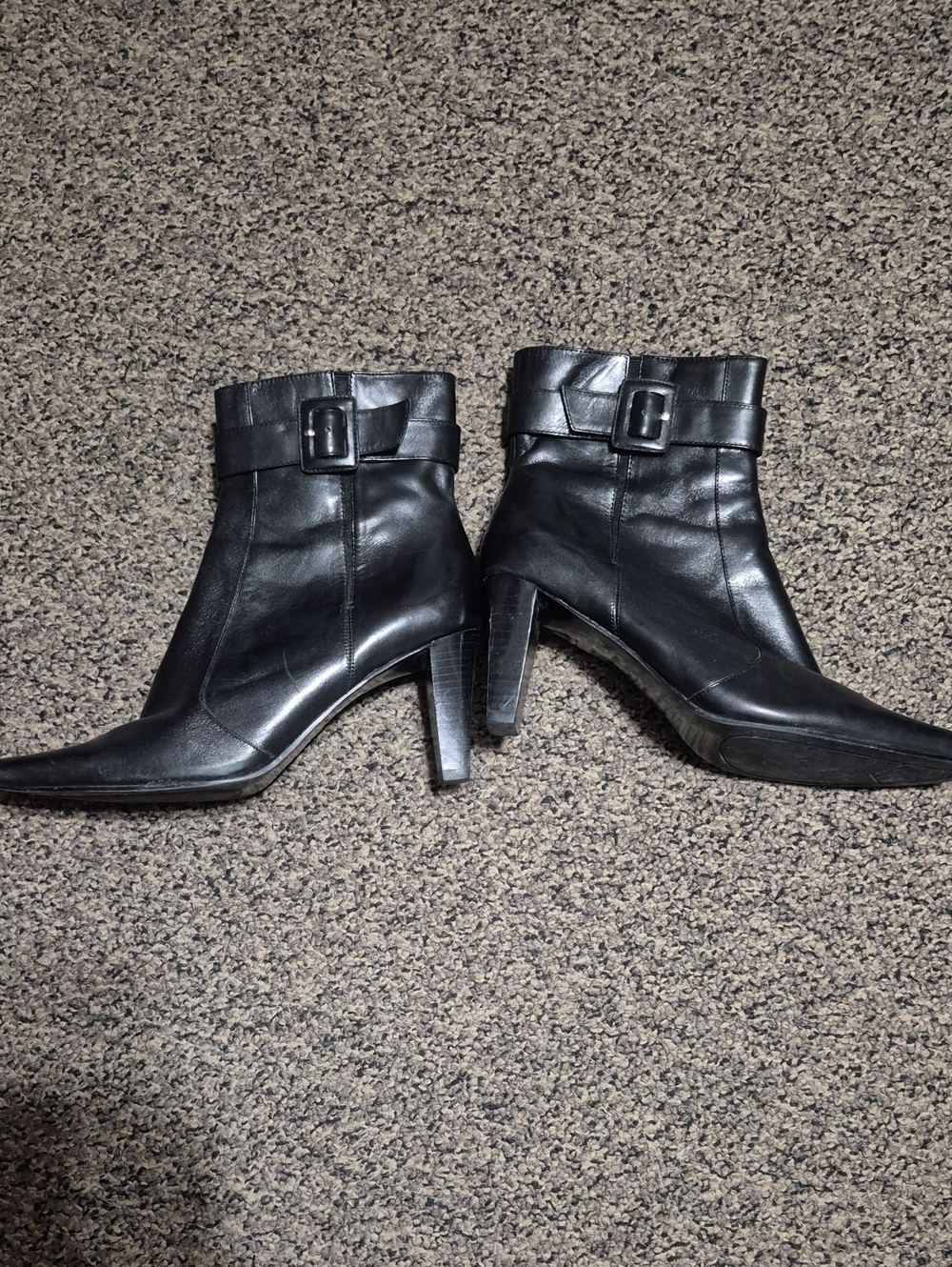 Bandolino Black Leather Buckle Ankle Boots
